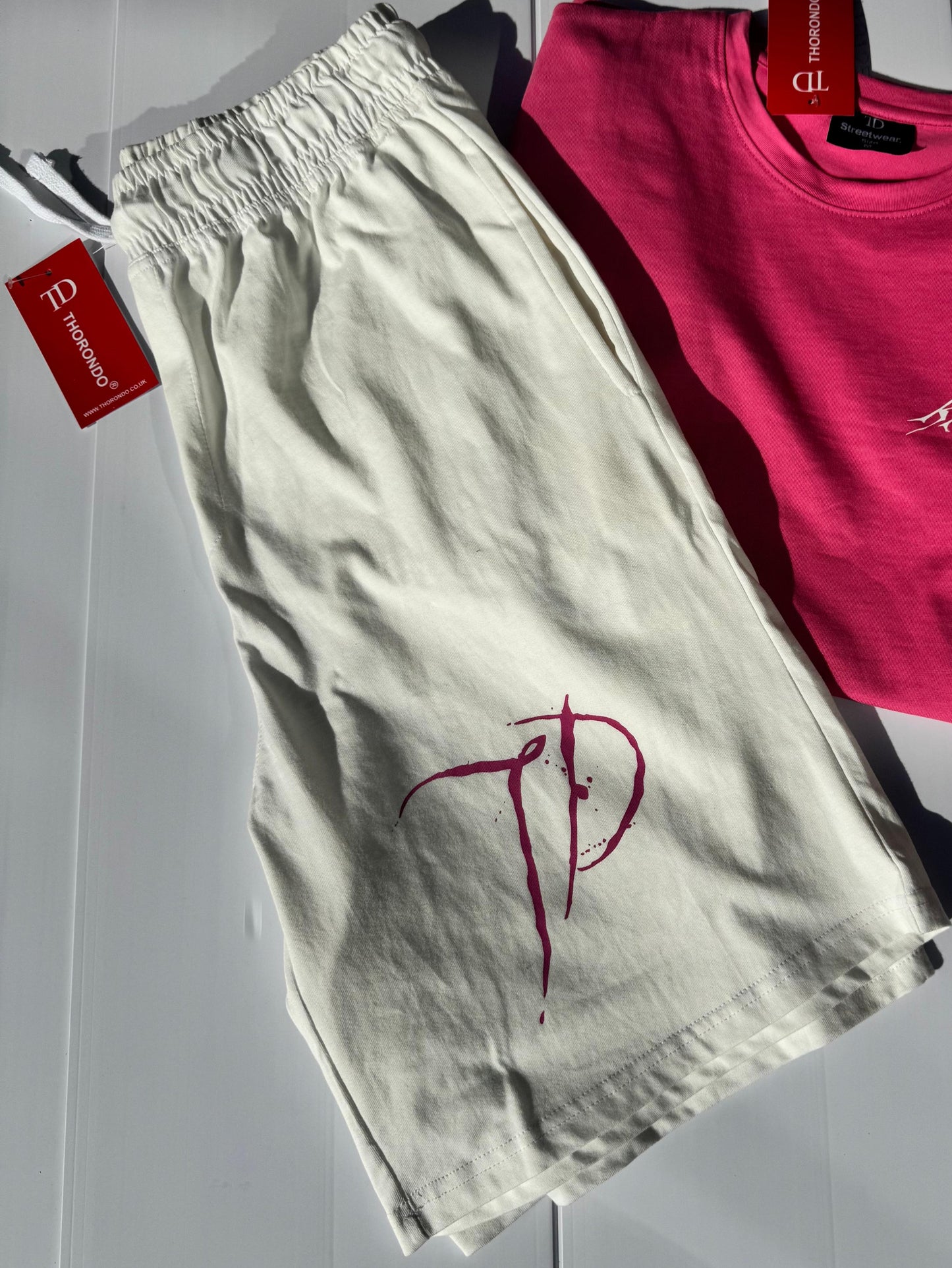 TD cream x pink shorts